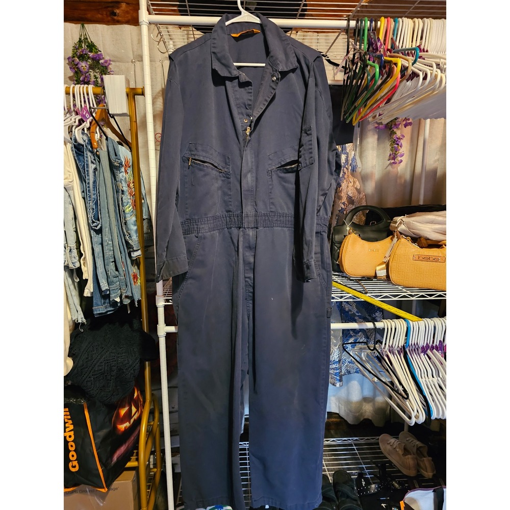 Berne Mens Michael Meyer Navy Blue Work Coveralls XL Short Full Zip Jumpsuit